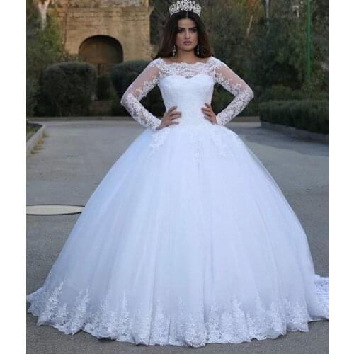 Vintage Lace Appliques Long Sleeves Cheap Wedding Dresses Ball Gown Wedding Gowns Bridal Dress robe de mariage