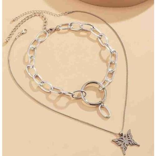 Vintage Multilayer Pendant Butterfly Chain Necklace for Women Butterflies Moon Star Charm Choker Necklaces Boho Jewelry Gift