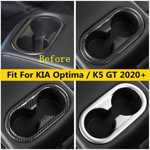 Stainless Steel Interior For KIA Optima / K5 GT 2020 2021 Rear Seat Water Cup Holder Frame Cover Trim Carbon Fiber Accessories