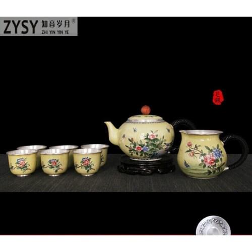 High grade 999Silver Products Cloisonne Hand made Tasting cup Kung Fu Teacup gift for family and friends kitchen office tea set