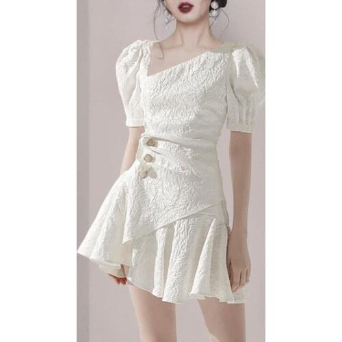 French retro fishtail skirt 2021 summer new womens design diagonal collar A dress female Sheath vintage Regular