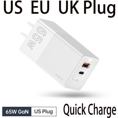 KUULAA 65W GaN Charger Quick Charge 4.0 3.0 USB Type-C QC PD USB Charger For iPhone Samsung Xiaomi Portable Fast Charger