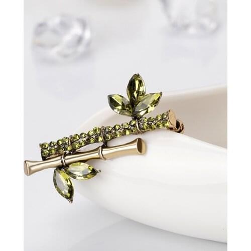 Vintage Green Color Plant Bamboo Pin Brooches Tree Leaf Enamel Brooch for Women Clothes Hat Scarf Accessories