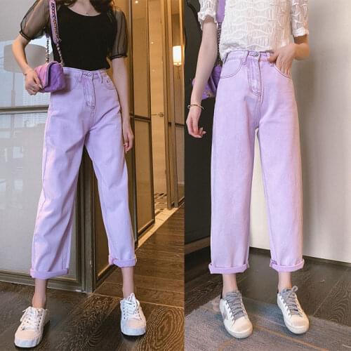 2020 summer fashion plus size women casual wide-leg jeans purple straight high-waisted harem pants trousers denim Pantalon Mujer