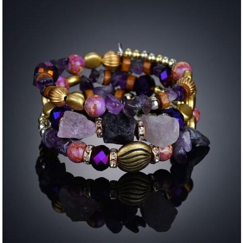 Purple Multi Layered Bracelets&Bangles For Women Handmade Bohemian Bracelets Charm Friendship Beads Crystal Bracelet BT200273