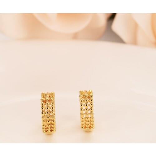 Womens Round Earrings 24 K Fine Yellow Gold Filled Middle Earring Girls Fashion Kids Children Jewelry