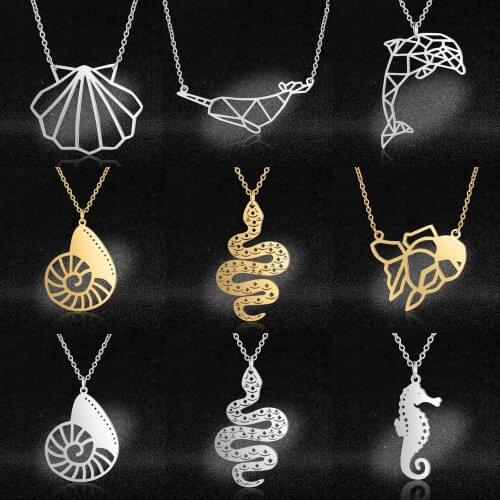 Unique Narwhal Necklace Wholesale Stainless Steel Women Fashion Sea Shell Jewelry Dolphin Snake Pendant Necklaces Dropshipping