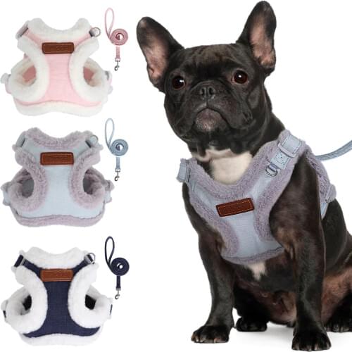 Winter Dog Harness and Leash Set Adjustable Nylon Dog Harness Soft Puppy French Bulldog Harness Pet Walking Leash for Yorkshire
