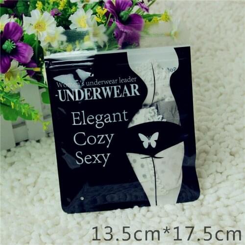 100pcs Butterfly Pattern women underpants zip lock bags plastic packaging bag black storage sexy lingerie pouch with window