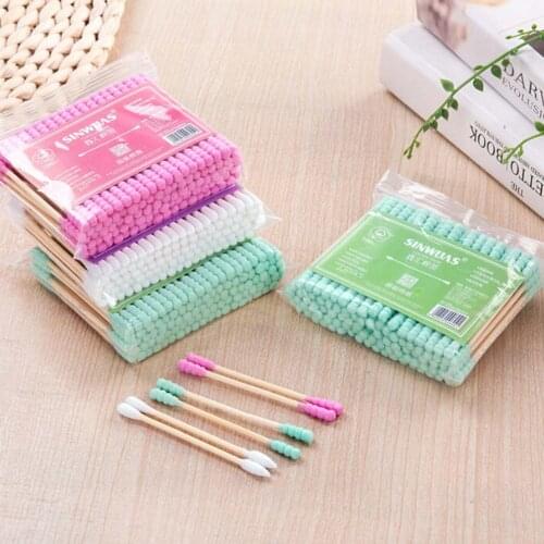 100 Pcs/ Pack Double Head Cotton Swab Women Makeup Cotton Buds Tip For Wood Sticks Nose Ears Cleaning Health Care Tools