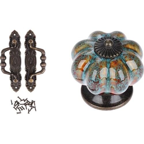 2 Pcs Jewelry Drawer Pull Handle Knobs Bronze Tone & 10Pcs with Colorful Knobs and Pumpkin Handles Drawer Ceramic Pulls