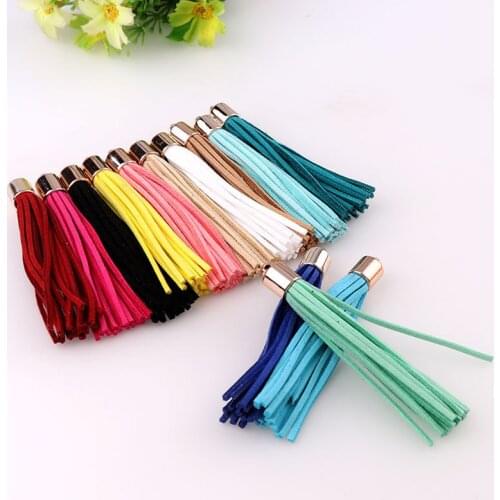 20 Pcs/lote 8cm Gold Color Cap Suede Leather Tassel For Keychain Cellphone Straps Jewelry Summer DIY Pendant Charms Finding
