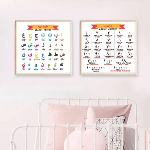 Arabic Letters Alphabet Prints Educational Poster Nursery Wall Art Canvas Painting Arabic Language Numbers Kids Room Wall Decor