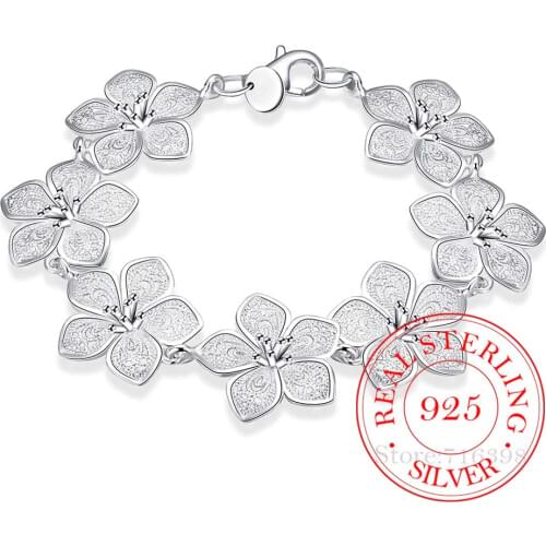 Hot Sale 925 Sterling Silver Plum Bracelet Beautiful Flowers for Women Classic High- Quality Fine Jewelry Wedding Party Jewelry