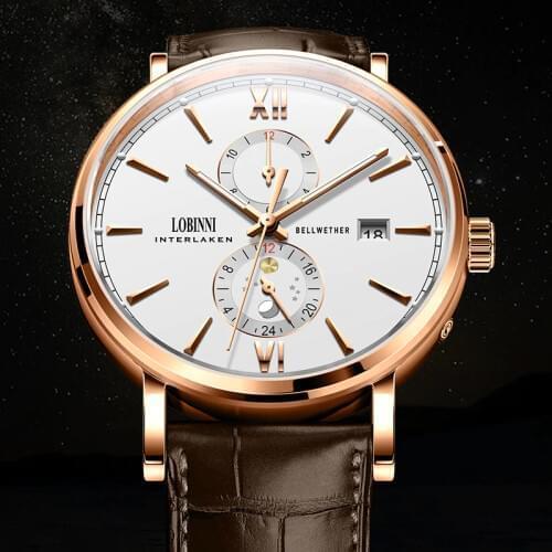 New Switzerland LOBINNI Mens Watches Luxury Brand Watch Men Seagull Automatic Mechanical Multi-function Waterproof Clock L1022