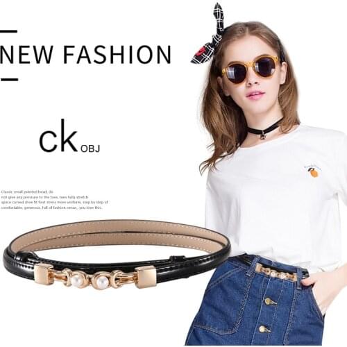 CKobj Real Cowhide Black and White Non-Porous Decorative Belt, Ladies Exquisite Dress, Wild Belt Chain, Ladies Belt