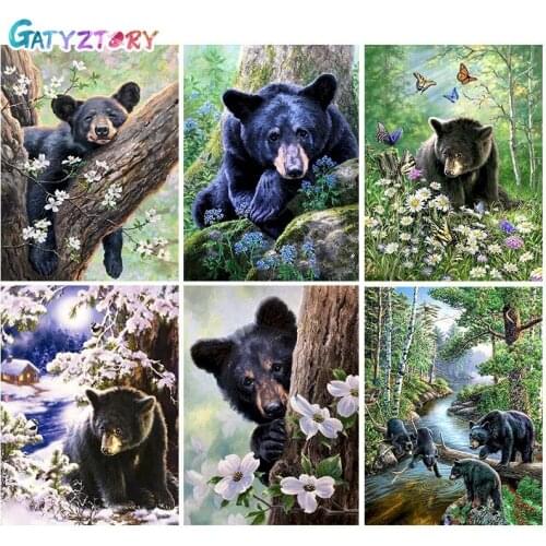 GATYZTORY Black Bear DIY Painting By Numbers Animal Wall Art Picture Acrylic Coloring City Paint On Canvas Home Decors Artwork