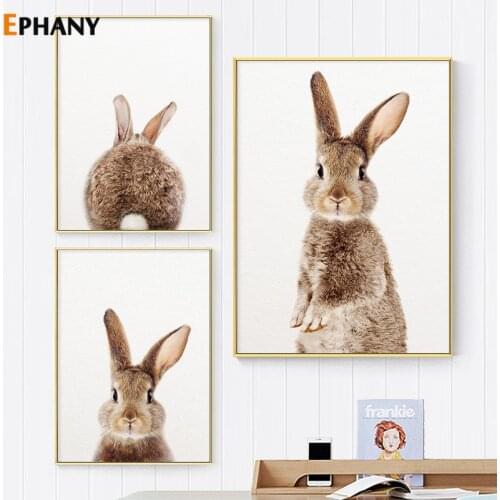 Bunny Picture Cute Animal Rabbit Nursery Poster Child Wall Art Canvas Print Painting Nordic Style Kids Baby Bedroom Decoration