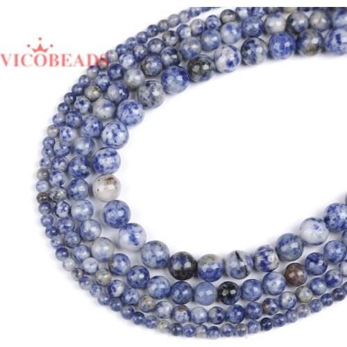 Natural Stone Blue Spot Round Beads 15" Strand 4 6 8 10 12mm Pick Size For Jewelry Making