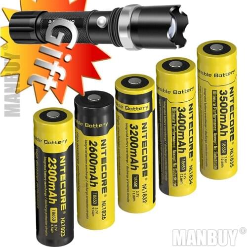 Wholesale NITECORE 18650 3.7V Li-ion Protected Rechargeable Battery NL1823 NL1826 NL1832 NL1834 NL1835 Button Top for Flashlight