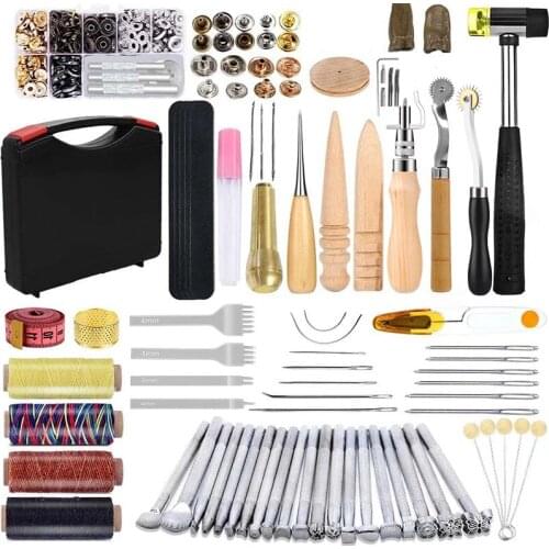 LMDZ 128 Pieces Leather Tool Kit, Leather Work Tool, Leathercraft Tools and Supplies with Leather Stamping Tools Rivets Kit