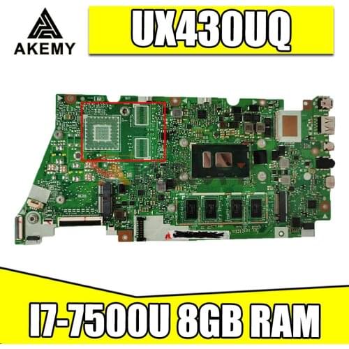 AKemy UX430UQ notebook Motherboard For ASUS UX430UV UX430UN UX430UQ UX430UQK Laotop Mainboard I7-7500U 8GB RAM tested full 100