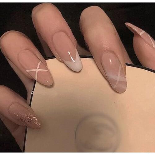 24pcs Fake Nails With Glue Round Head Strap Wear Long Paragraph Fashion Manicure Patch False Nails Press On Nails Designs DL