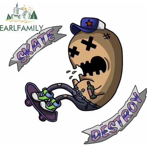 EARLFAMILY 13cm x 12.2cm for Skate Destroy Car Sticker Creative Decal Air Conditioner Refrigerator Scratch-Proof Sunscreen Decor
