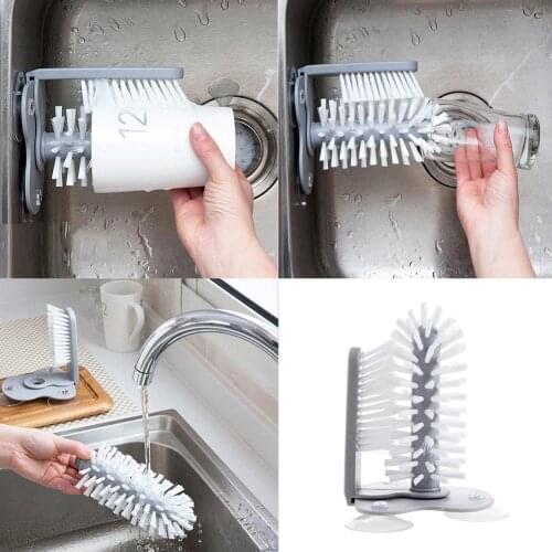 Cup Pot Glass Cleaning Brush Suction Cup Basin Sink Wall Mount Kitchen Tool