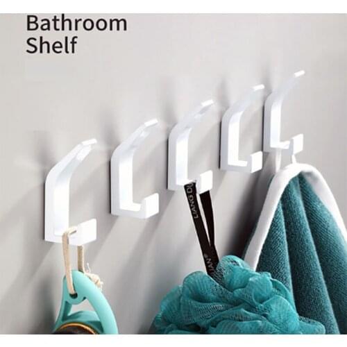 Wall Mounted Double Hook Black White Aluminum Towel Rack Bathroom Clothes Hat Coat Hanger Free Punch Multi-Purpose Storage Hooks
