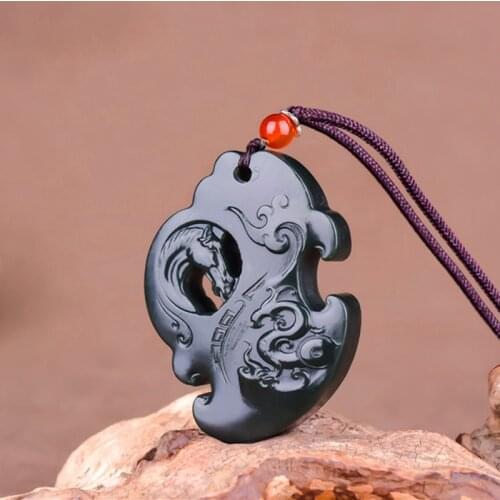 Natural black jade pendant necklace jade hand-carved green jade necklaces pendants jadeite jade jewelry