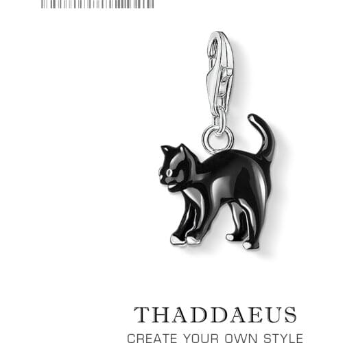 New Arrival Lovely Cute Pendant Black Cat Enamel 925 Sterling Silver Charm Fit Chain Bracelet for Women Jewelry Accessories