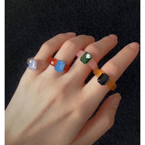 New Vintage Korean Design Lovely Colourful Crystal Rhinestone Irregular Resin Rings for Women Girls Jewelry Gifts