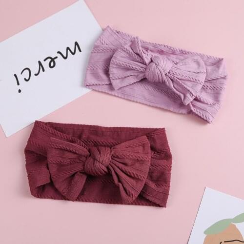 New Bow Newborn Headbands For Baby Girls Cable Knit Solid Wide Nylon Hairband Cute Turban Kawaii Head Wrap Hair Accessories 2020