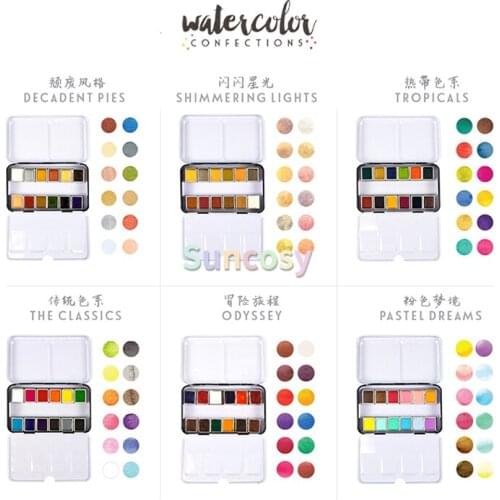 Prima Marketing Solid Watercolor Pigment, 12 Color Iron Box Portable set, Watercolour Hand-painted Painting, Illustration