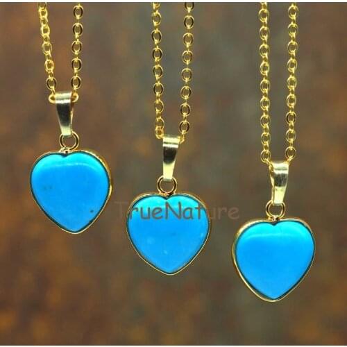 Lovely Heart Shape Turquoises Pendant Necklace Gold Link Chains Turquoises Charms Jewelry In 16-32 Inch NM5776