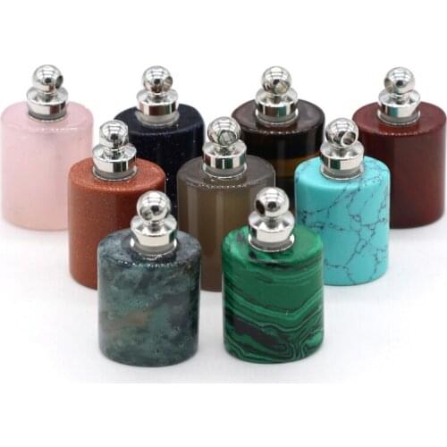 Flat Pillar Green Blue Pink Crystal Quartz Perfume Bottle Pendant Wholesale Charms for Necklace Dangle Jewelry Making
