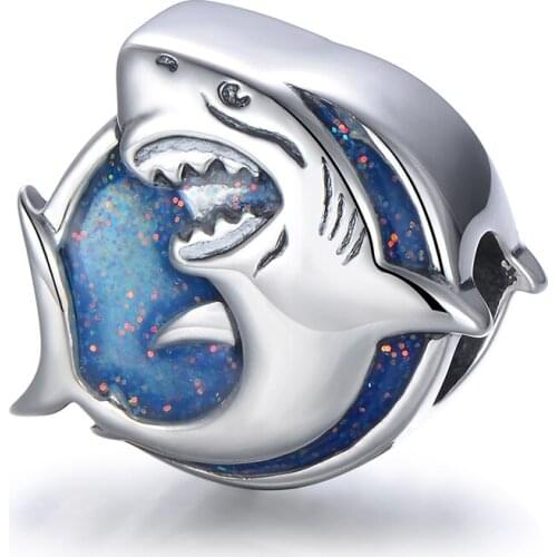 GW 925 Sterling Silver Enamel Charms Ocean Collection Beads Zircon Shark Charms Fit Bracelet Jewelry Making Fashion Jewelry D255