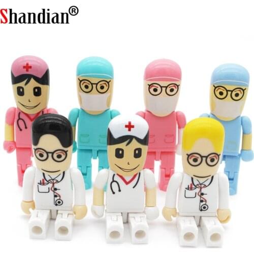 SHANDIAN Hot Sale 7 Style Doctors Model Memory Flash Stick Pendrives 4GB/16GB/ 32GB/64GB Cartoon USB Flash Memory PenDrive gift