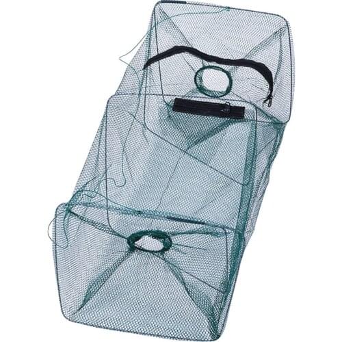 Fishing Basket Foldable Portable Dip Net Fish Cage Nylon Steel Wire Fishing Pot Color Random