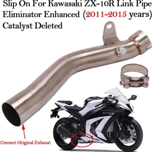 Slip On For Kawasaki Ninja ZX-10R ZX10R 2011 - 2015 Catalyst Deleted Middle Link Pipe Motorcycle Exhaust Muffler Escape Modified