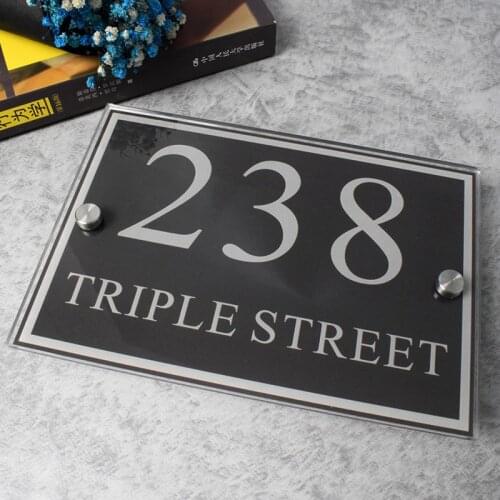Outdoor Modern Customize Home House Address Plates Door Number Signs Plaque Street Name Acrylic Glass Effect Nameplate
