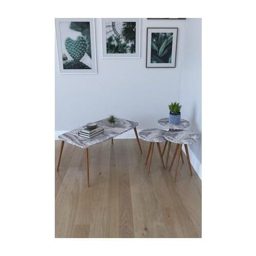 Modern 3'lü Round Zigon Coffee table, Serving Stand and Roman Medium Coffee table-White marble coffe table table bassee