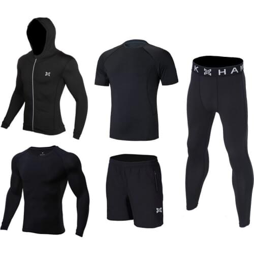 5 Pcs Sports Suit Men Long Sleeve Running Sets Quick Dry Basketball Gym Jogging Suit Compression Yoga Sport Fitness Set Clothes