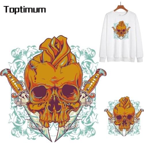 Diy Skull Iron on Patches for Clothing T Shirt Indian Punk Heat Transfer Thermal Stickers Appliques for Clothes