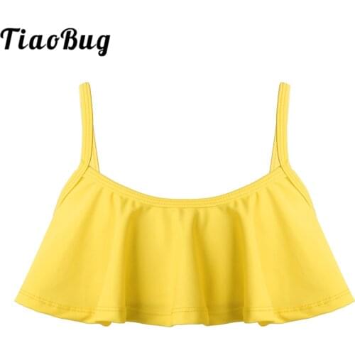 TiaoBug Kids Girls Spaghetti Straps Quick Dry Swimsuit Bikini Crop Top UPF50+ Rash Guard Children Swimwear Beach Tankini Tops