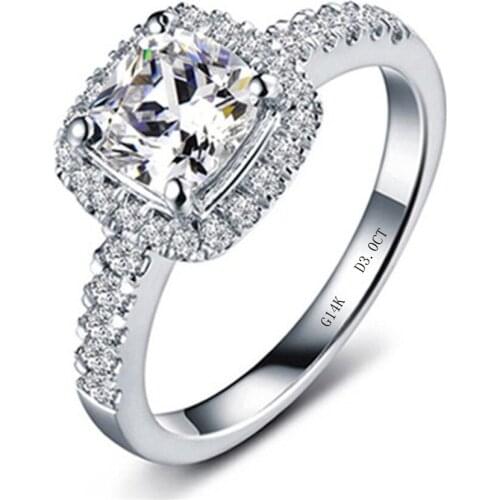 Top Popular 3CT Cushion Cut Certified Moissanite Female Engagement Ring Pure White Gold 14Karat AU585 Bright Forever