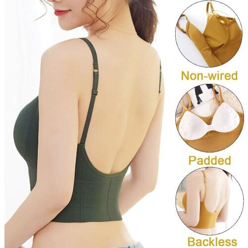 Tank Top U Type Backless Bra Low Back Bralette Wire Free Sexy Seamless Underwear Women Streetwear Crop Top Vest Sports Bras