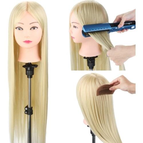 30" 75CM 100% High Temperature Synthetic Fiber Hair Training Head Mannequin Head for Hairdressing Style Practicing Wig Head Doll