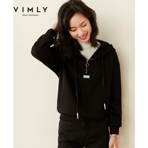 Vimly Winter Womens Thicken Sweatshirt Fashion Hooded Print Half Cardigan Design Loose Pullover Female Hoodies F3976